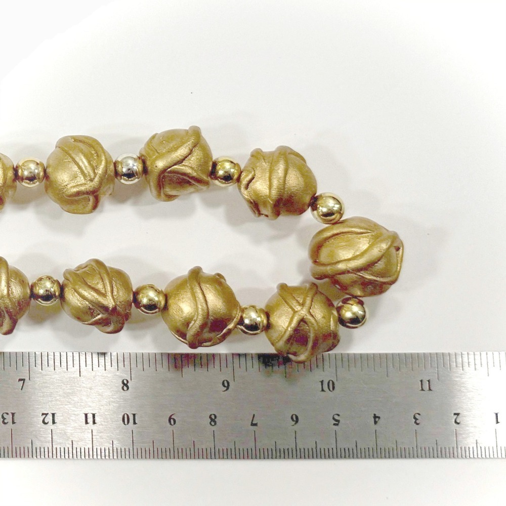 Chunky Gold Tone Statement Necklace Large Textured Beads Clasp Party Vintage - Picture 6 of 9